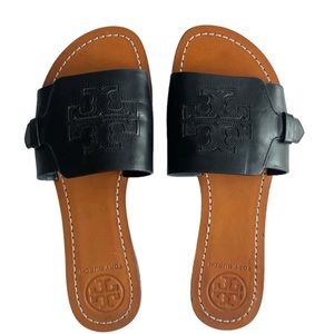 Tory Burch Melinda Black Leather Slide Sandal | 7.5